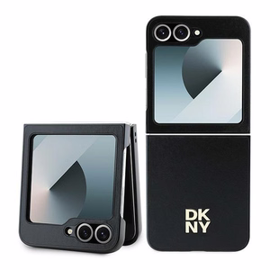 DKNY Nahkainen Metal Stack Logo Suojakuori Samsung Galaxy Z Flip 6:lle - Musta