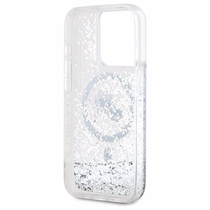 Karl Lagerfeld Liquid Glitter Karl ja Choupette Head MagSafe iPhone 15 Pro Suojakuori - Kirkas