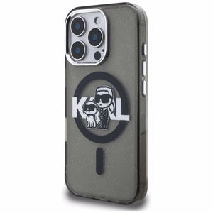 Karl Lagerfeld IML Glitter Karl & Choupette Sketch Logo MagSafe suojakuori iPhone 16 Pro - musta
