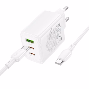 Borofone Wall charger BN32 Cargador GaN - USB + 2xType C - QC 3.0 PD 65W with Type C to Type C white