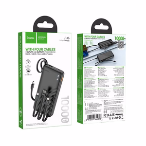 Hoco J146 -varavirtalähde 10000 mAh 2A neljällä sisäänrakennetulla kaapelilla USB-A + USB-C + Lightning + Micro USB, musta