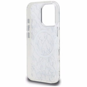 Karl Lagerfeld IML Karl Script Pattern MagSafe Suojakuori iPhone 16 Pro:lle - Valkoinen