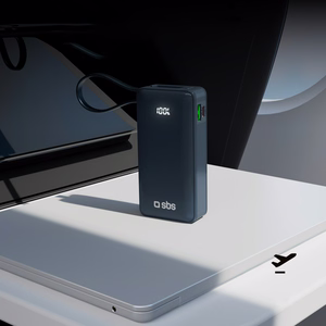 Powerbank SBS 10000 mAh 20W with built-in USB-C cable and digital display - dark gray