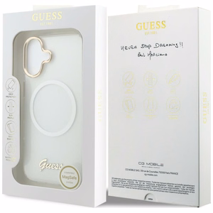 Guess IML Gradient Script Metal MagSafe Suojakuori iPhone 17:lle - Valkoinen