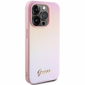 Guess suojakuori iPhone 14 Pro GUHCP14LPSAIRSP Saffiano Iridescent Script vaaleanpunainen