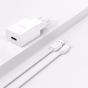 Dudao A4EU USB-A 2.1A wall charger - white + USB-A - Lightning cable