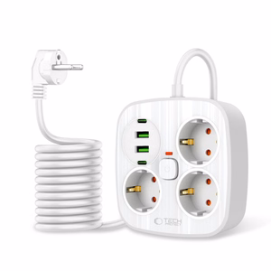 Tech-Protect PCS3X4 jatkojohto 3 pistoketta 2xUSB-A 2xUSB-C 200 cm - valkoinen