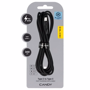 Blavec kaapeli Candy punottu - Type C - Type C - PD 60W 3A 3 metriä Apple CarPlay/Android Auto (CCA-CC3B30) musta