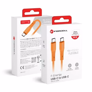 Kaapeli USB C - USB C Forcell F-Energy QC4.0 PD 3A 60W silikoni 1 m C344 oranssi