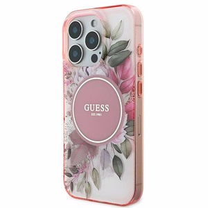 Guess IML Flower ja Tonal Circle MagSafe iPhone 16 Pro Max Suojakuori - Vaaleanpunainen