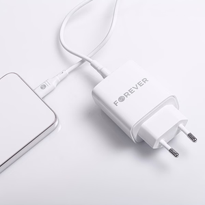 Forever TC-07-30AC PD QC charger 1x USB-C 1x USB 30W white + USB-C - USB-C cable 60W