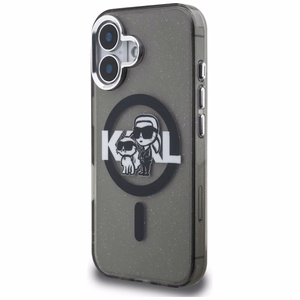 Karl Lagerfeld IML Glitter Karl & Choupette Sketch Logo MagSafe Case for iPhone 16 - Black
