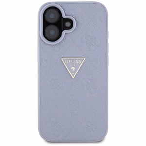 Guess Hot Stamp 4G Pattern Triangle Metal Logo iPhone 16 Suojakuori - violetti