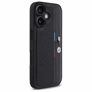 BMW M Perforated Tricolor Detail Line Suojakuori iPhone 16:lle - musta