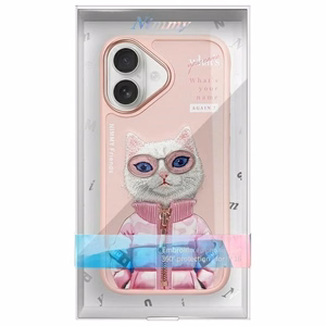 NIMMY Suojakuori COOL&CUTE 2.0 Kissa iPhone 16:lle vaaleanpunainen