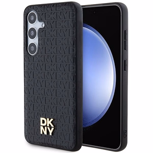 DKNY Nahkainen Pattern Metal Logo MagSafe Suojakuori Samsung Galaxy S24+:lle - Musta