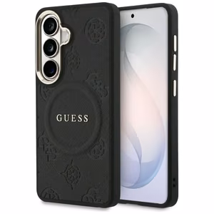 Guess Saffiano Peony Embossed Ring MagSafe -suojakuori Samsung Galaxy S26 Plusille musta