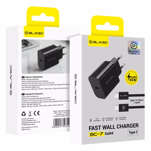 Blavec Seinälaturi BC-7 GaN4 - Type C - PD QC 45W 3A Type C - Type C -kaapelilla (TCBC7G4-CB453A+CC) musta