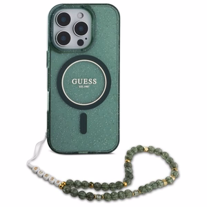 Guess IML Glitter With Pearl Strap MagSafe Suojakuori iPhone 16 Pro Max:lle - Vihreä