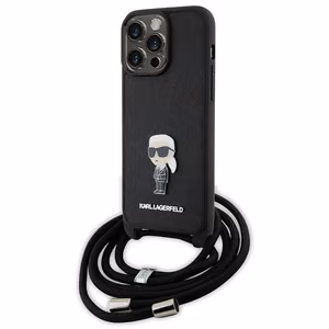 Karl Lagerfeld Crossbody Saffiano Monogram Metal Pin Karl & Choupette Suojakuori iPhone 15 Pro Max:lle - Musta