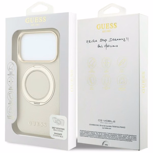 Guess Ring Stand 360 Grained Classic Logo MagSafe -suojakuori iPhone 18 Pro Max / 17 Pro Max – beige