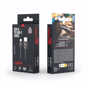 Maxlife kaapeli USB - USB-C 0,5 m 3A musta