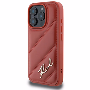 Karl Lagerfeld Quilted Signature Suojakuori iPhone 16 Pro:lle - Punainen
