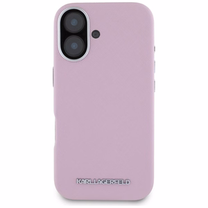 Karl Lagerfeld Saffiano Full Wrapped Elongated Metal Logo MagSafe iPhone 16 Suojakuori - vaaleanpunainen