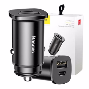 Baseus Square PPS älykäs autolaturi USB QC 4.0 ja USB-C PD 3.0 SCP -porteilla, musta (CCALL-AS01)