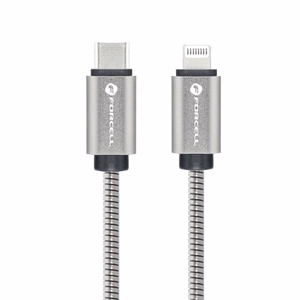 Kaapeli USB C - Lightning Forcell F-Energy PD 3A 27W Metal 1 m C238 hopeinen