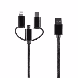 Setty 3in1 kaapeli USB - Lightning + USB-C + microUSB 1,0 m 2A musta nylon DT