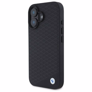 BMW Sign Leather Diamond Metal Logo MagSafe iPhone 16 Case - Black