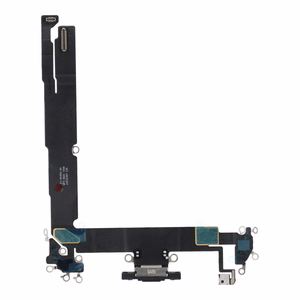 Original charging-port flex cable removed from a donor device for iPhone 16 Plus – black