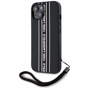 Karl Lagerfeld Saffiano Athleisure Stripes Cord Suojakuori iPhone 15:lle - vaaleanpunainen