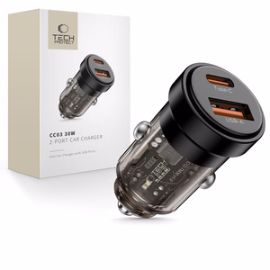 Tech-Protect CC03 30W 2-porttinen USB-A / USB-C Autolaturi - musta