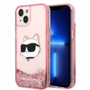 Karl Lagerfeld Glitter Choupette Head suojakuori iPhone 14 Plus:lle - vaaleanpunainen