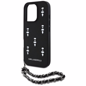 Karl Lagerfeld Saffiano Crystals -suojakuori ketjulla iPhone 16 Pro Max - musta