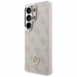 Guess 4G Big Rhinestone Triangle Strap MagSafe -suojakuori Samsung Galaxy S26 Ultralle vaaleanpunainen