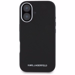 Karl Lagerfeld Saffiano Full Wrapped Elongated Metal Logo MagSafe Suojakuori iPhone 16:lle - musta