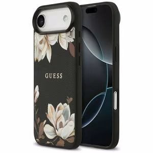 Guess Grained Flowers Classic Logo MagSafe Suojakuori iPhone Air:lle musta