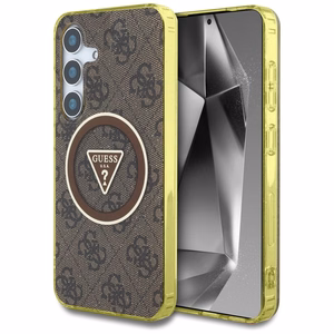 Guess HC Magneettinen IML Metal Glitter 4G Circle Triangle Suojakuori Samsung Galaxy S25:lle ruskea