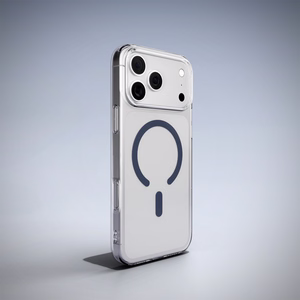 Puro Lite Mag TPU+PC suojakuori MagSafe-yhteensopiva iPhone 17 Pro Max:lle - läpinäkyvä sinisellä renkaalla