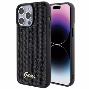 Guess Suojakuori iPhone 15 Pro Max 6,7:lle GUHCP15XPSFDGSK musta HC Sequin Script Metal
