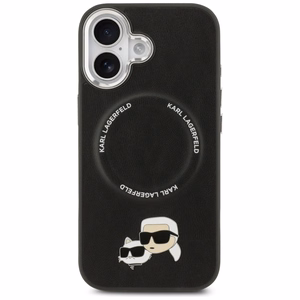Karl Lagerfeld MagSafe PU Suojakuori Karl&Choupette Pins -logolla ja metallikamerapainikkeilla iPhone 17:lle - Musta