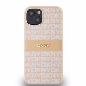 DKNY Nahkainen Mono Stripe & Metal Logo Suojakuori iPhone 15 / 14 / 13:lle - vaaleanpunainen