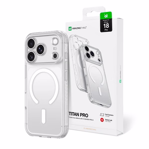AmazingThing Titan Pro Lens suojakuori mallille iPhone 18 Pro, kameransuojuksella ja hihnakiinnikkeellä, MagSafe-yhteensopiva – väri: läpinäkyvä