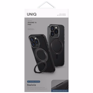 Uniq Swivix 360 Pyörivä Jalusta Suojakuori iPhone 16 Pro:lle - Musta