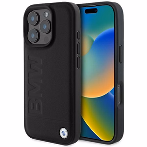 BMW Nahkainen Hot Stamp MagSafe Suojakuori iPhone 16 Pro:lle - Musta