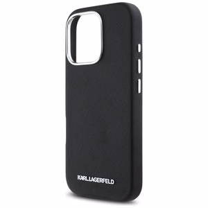 Karl Lagerfeld Saffiano Full Wrapped Elongated Metal Logo MagSafe Suojakuori iPhone 16 Pro Maxille - musta