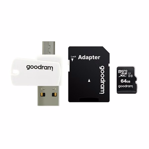 GoodRam muistikortti 64GB microSDHC cl. 10 UHS-I + sovitin + kortinlukija
